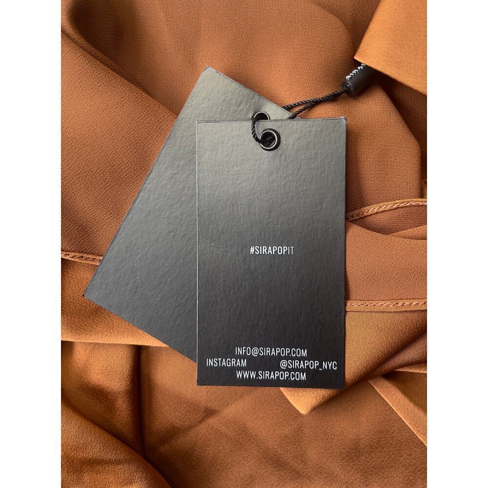 Sirapop Sara Satin Asymmetric Side-Drape Midi Dress in Camel NWTI – Size Small - Picture 6 of 17